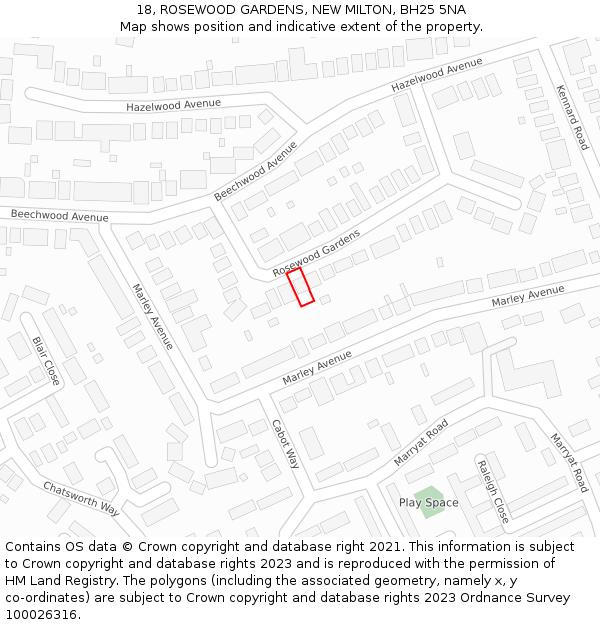 18, ROSEWOOD GARDENS, NEW MILTON, BH25 5NA: Location map and indicative extent of plot