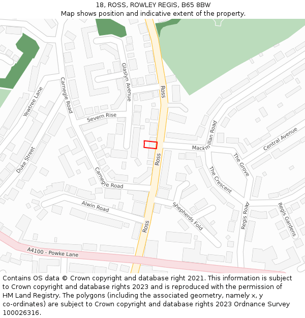 18, ROSS, ROWLEY REGIS, B65 8BW: Location map and indicative extent of plot