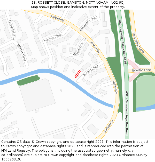 18, ROSSETT CLOSE, GAMSTON, NOTTINGHAM, NG2 6QJ: Location map and indicative extent of plot