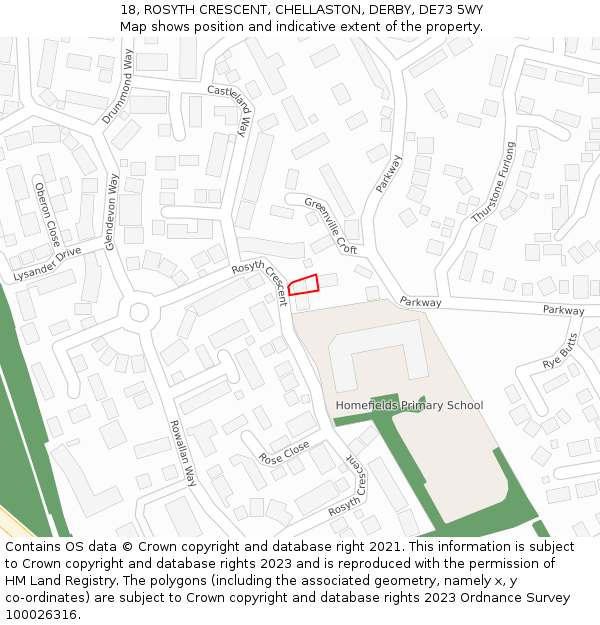 18, ROSYTH CRESCENT, CHELLASTON, DERBY, DE73 5WY: Location map and indicative extent of plot