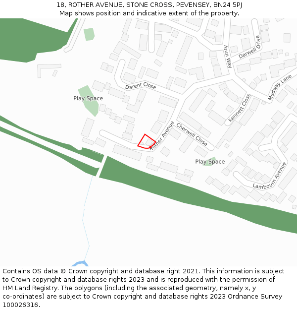 18, ROTHER AVENUE, STONE CROSS, PEVENSEY, BN24 5PJ: Location map and indicative extent of plot