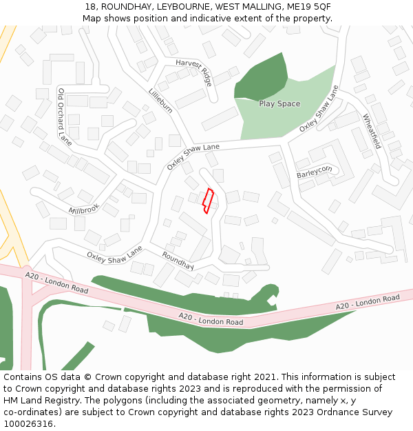 18, ROUNDHAY, LEYBOURNE, WEST MALLING, ME19 5QF: Location map and indicative extent of plot