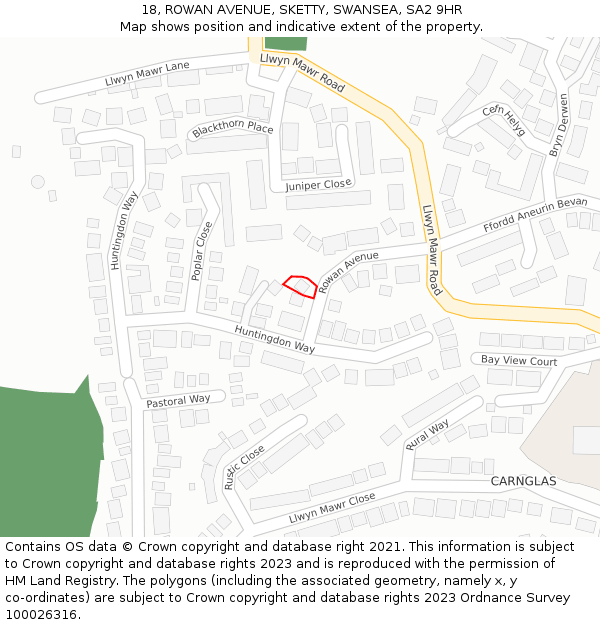 18, ROWAN AVENUE, SKETTY, SWANSEA, SA2 9HR: Location map and indicative extent of plot