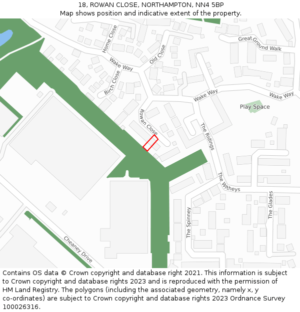 18, ROWAN CLOSE, NORTHAMPTON, NN4 5BP: Location map and indicative extent of plot