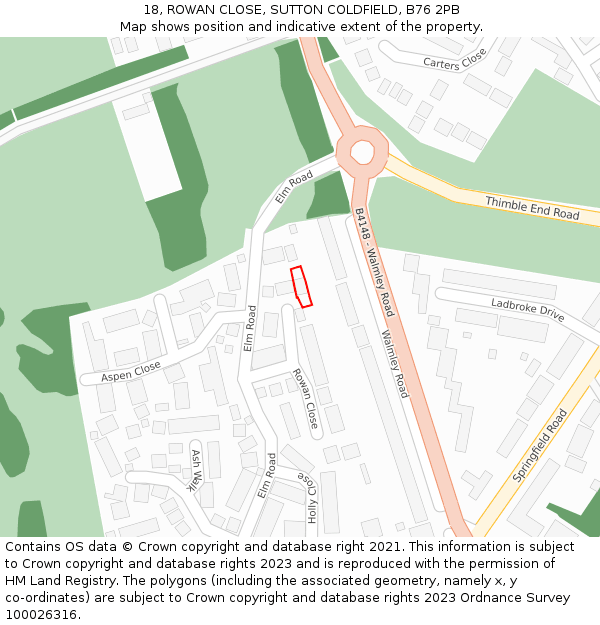18, ROWAN CLOSE, SUTTON COLDFIELD, B76 2PB: Location map and indicative extent of plot