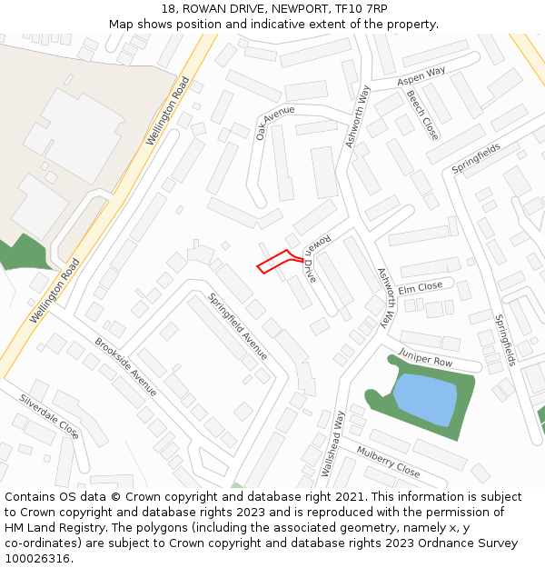 18, ROWAN DRIVE, NEWPORT, TF10 7RP: Location map and indicative extent of plot