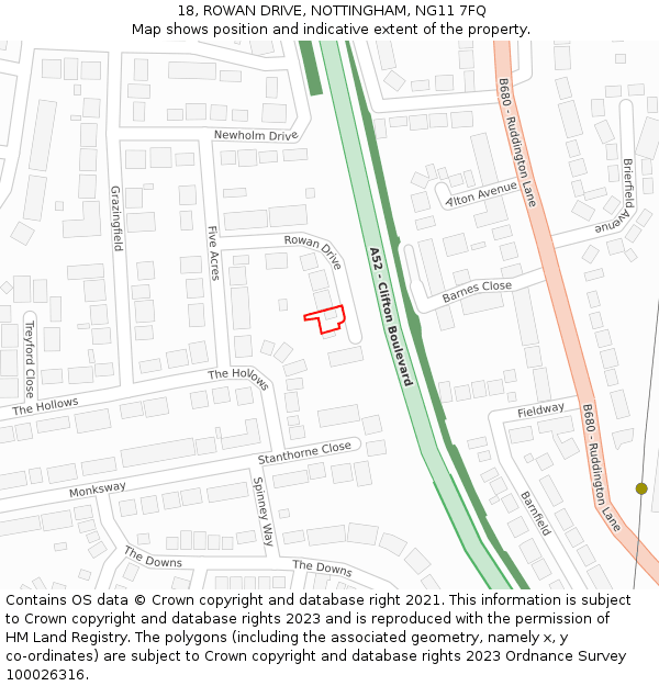 18, ROWAN DRIVE, NOTTINGHAM, NG11 7FQ: Location map and indicative extent of plot