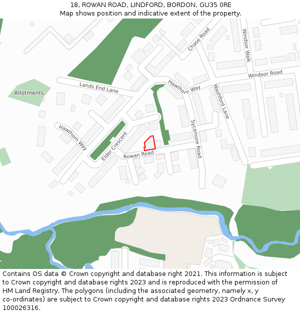 18, ROWAN ROAD, LINDFORD, BORDON, GU35 0RE: Location map and indicative extent of plot