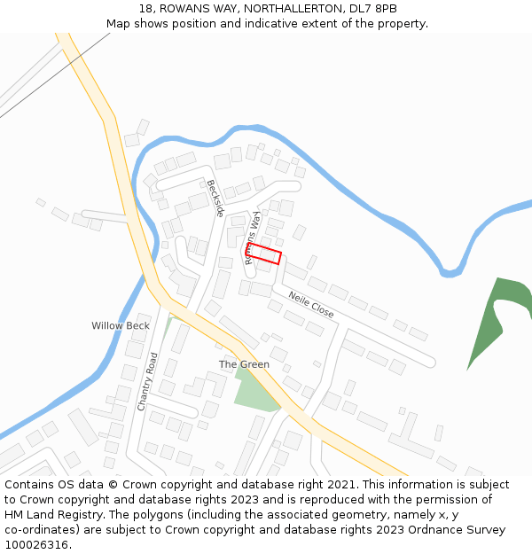18, ROWANS WAY, NORTHALLERTON, DL7 8PB: Location map and indicative extent of plot