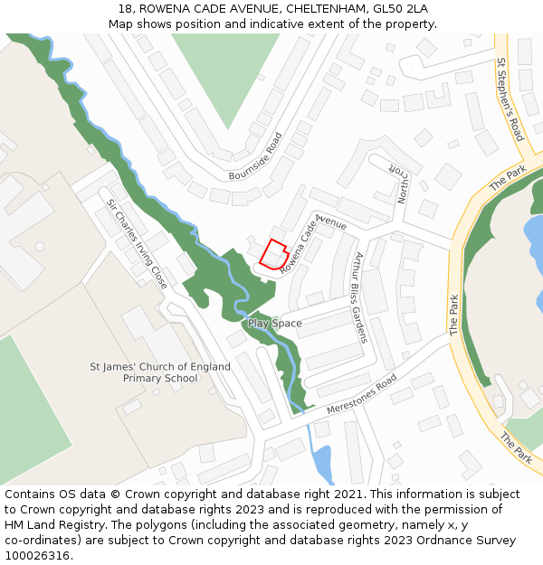 18, ROWENA CADE AVENUE, CHELTENHAM, GL50 2LA: Location map and indicative extent of plot
