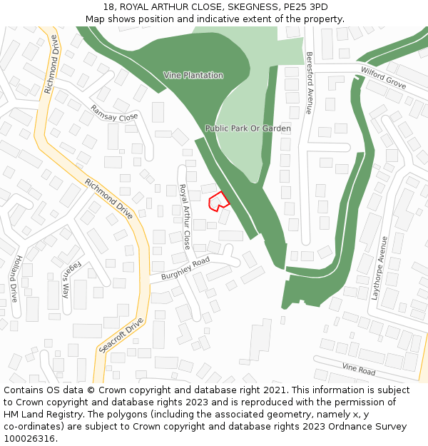 18, ROYAL ARTHUR CLOSE, SKEGNESS, PE25 3PD: Location map and indicative extent of plot