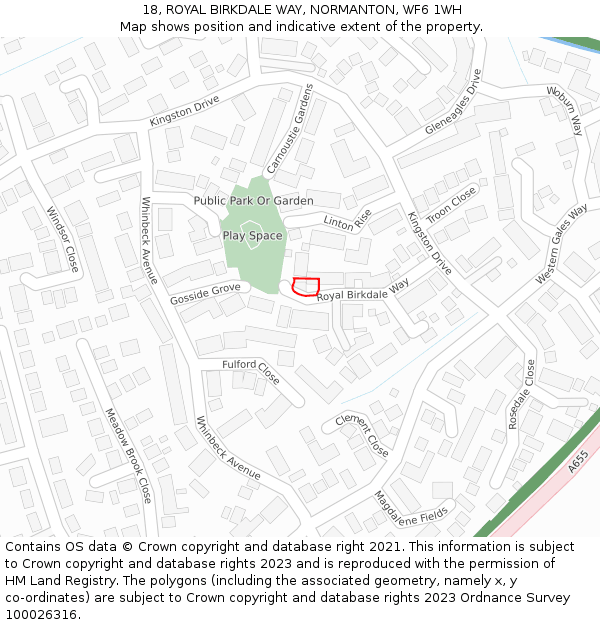 18, ROYAL BIRKDALE WAY, NORMANTON, WF6 1WH: Location map and indicative extent of plot