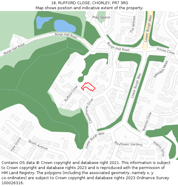 18, RUFFORD CLOSE, CHORLEY, PR7 3RG: Location map and indicative extent of plot