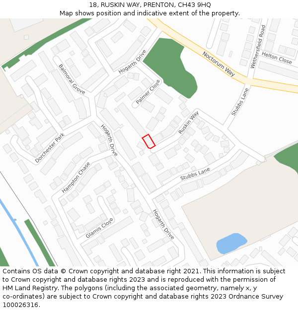 18, RUSKIN WAY, PRENTON, CH43 9HQ: Location map and indicative extent of plot