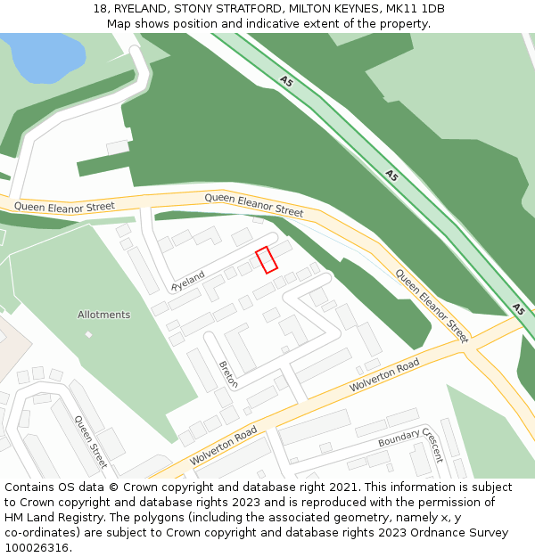 18, RYELAND, STONY STRATFORD, MILTON KEYNES, MK11 1DB: Location map and indicative extent of plot