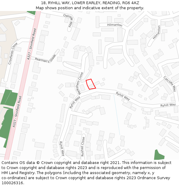18, RYHILL WAY, LOWER EARLEY, READING, RG6 4AZ: Location map and indicative extent of plot