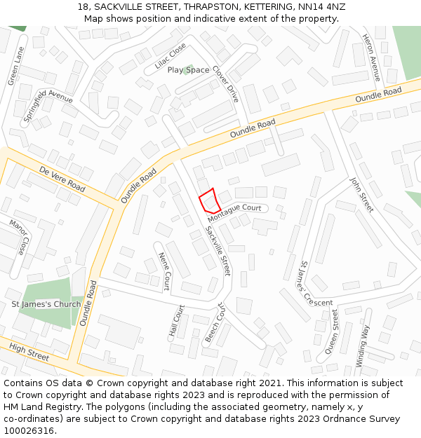 18, SACKVILLE STREET, THRAPSTON, KETTERING, NN14 4NZ: Location map and indicative extent of plot