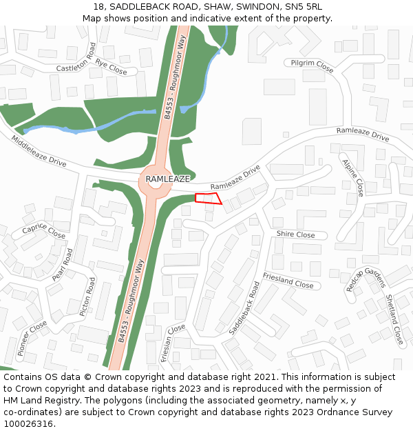 18, SADDLEBACK ROAD, SHAW, SWINDON, SN5 5RL: Location map and indicative extent of plot