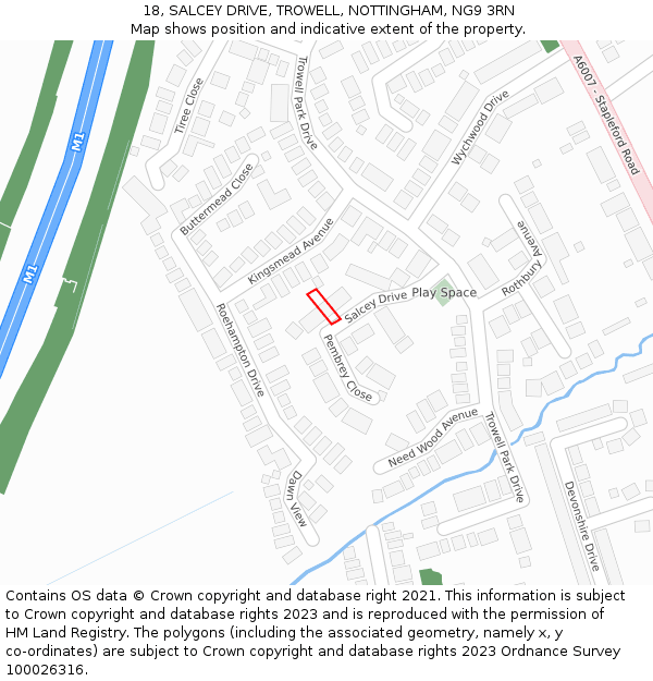 18, SALCEY DRIVE, TROWELL, NOTTINGHAM, NG9 3RN: Location map and indicative extent of plot