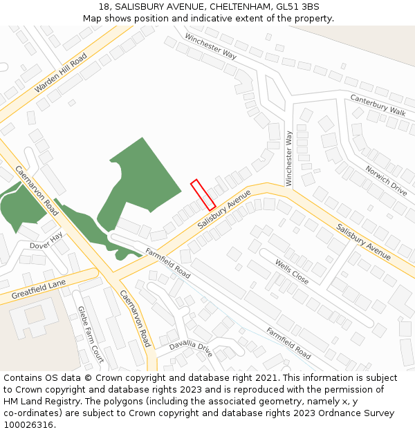 18, SALISBURY AVENUE, CHELTENHAM, GL51 3BS: Location map and indicative extent of plot