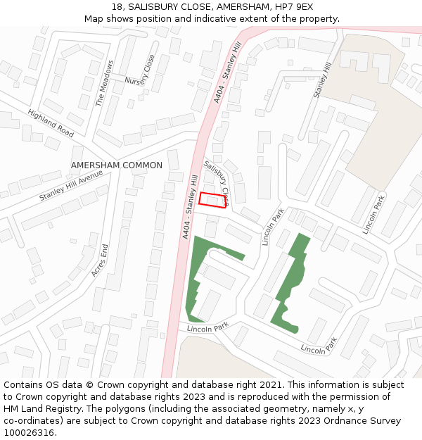 18, SALISBURY CLOSE, AMERSHAM, HP7 9EX: Location map and indicative extent of plot