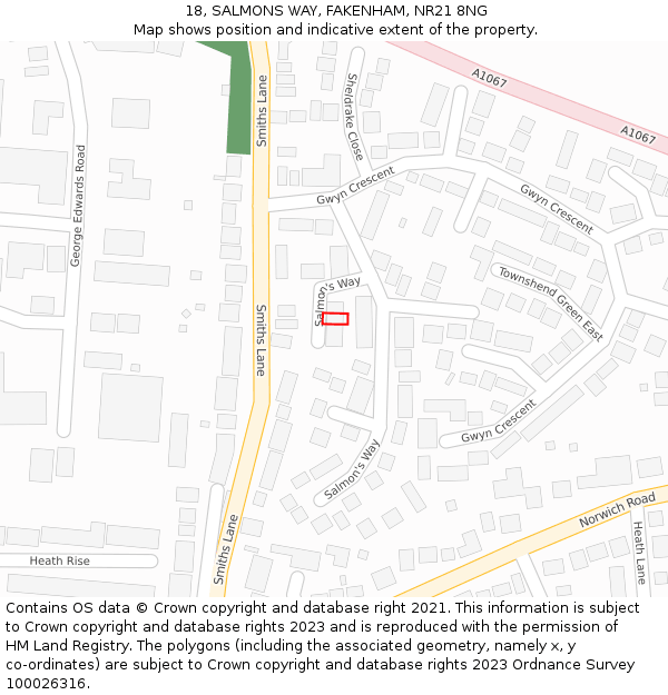 18, SALMONS WAY, FAKENHAM, NR21 8NG: Location map and indicative extent of plot