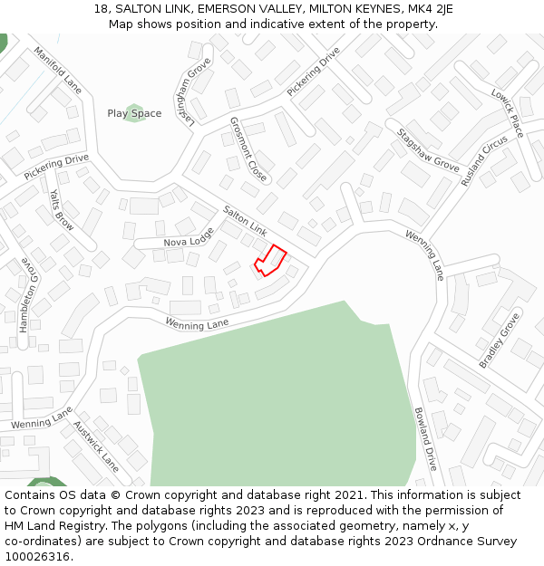 18, SALTON LINK, EMERSON VALLEY, MILTON KEYNES, MK4 2JE: Location map and indicative extent of plot