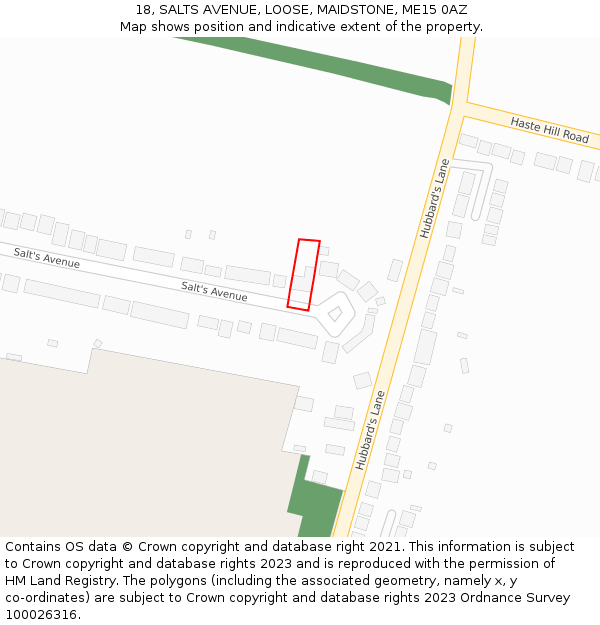 18, SALTS AVENUE, LOOSE, MAIDSTONE, ME15 0AZ: Location map and indicative extent of plot