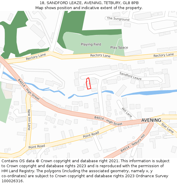 18, SANDFORD LEAZE, AVENING, TETBURY, GL8 8PB: Location map and indicative extent of plot
