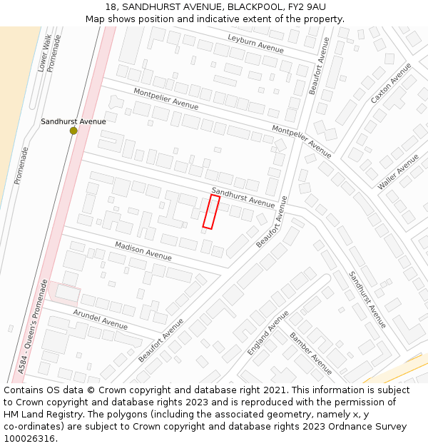 18, SANDHURST AVENUE, BLACKPOOL, FY2 9AU: Location map and indicative extent of plot