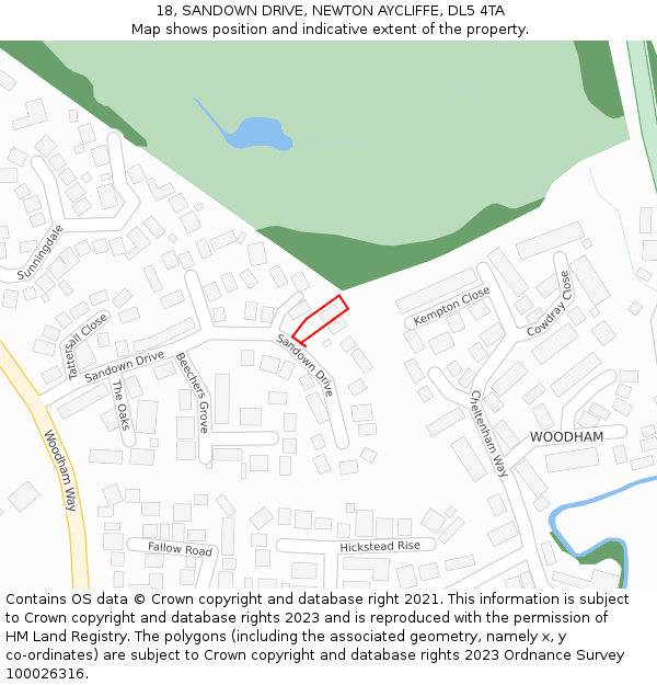 18, SANDOWN DRIVE, NEWTON AYCLIFFE, DL5 4TA: Location map and indicative extent of plot