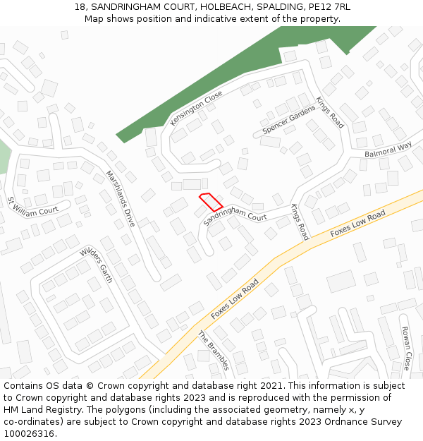 18, SANDRINGHAM COURT, HOLBEACH, SPALDING, PE12 7RL: Location map and indicative extent of plot