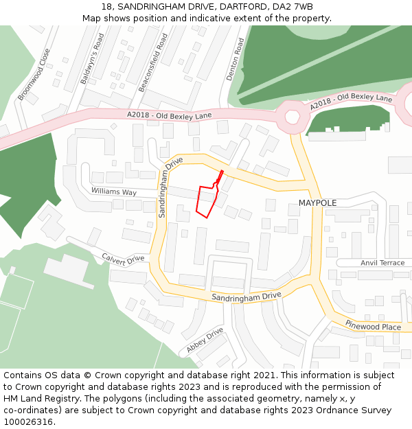 18, SANDRINGHAM DRIVE, DARTFORD, DA2 7WB: Location map and indicative extent of plot