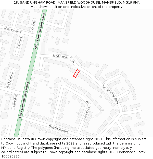 18, SANDRINGHAM ROAD, MANSFIELD WOODHOUSE, MANSFIELD, NG19 9HN: Location map and indicative extent of plot