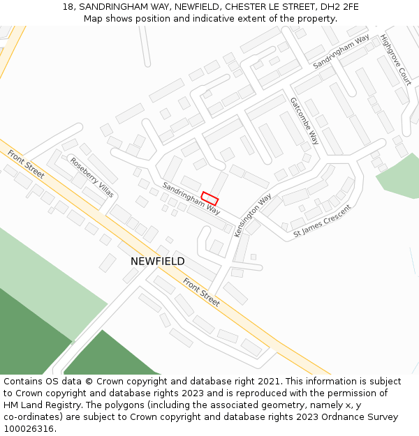18, SANDRINGHAM WAY, NEWFIELD, CHESTER LE STREET, DH2 2FE: Location map and indicative extent of plot