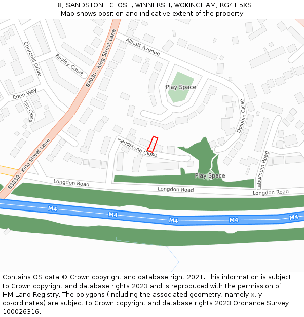 18, SANDSTONE CLOSE, WINNERSH, WOKINGHAM, RG41 5XS: Location map and indicative extent of plot