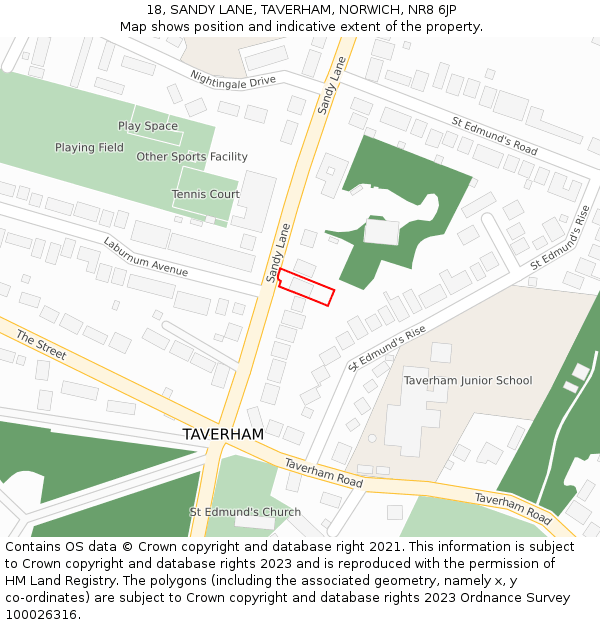 18, SANDY LANE, TAVERHAM, NORWICH, NR8 6JP: Location map and indicative extent of plot