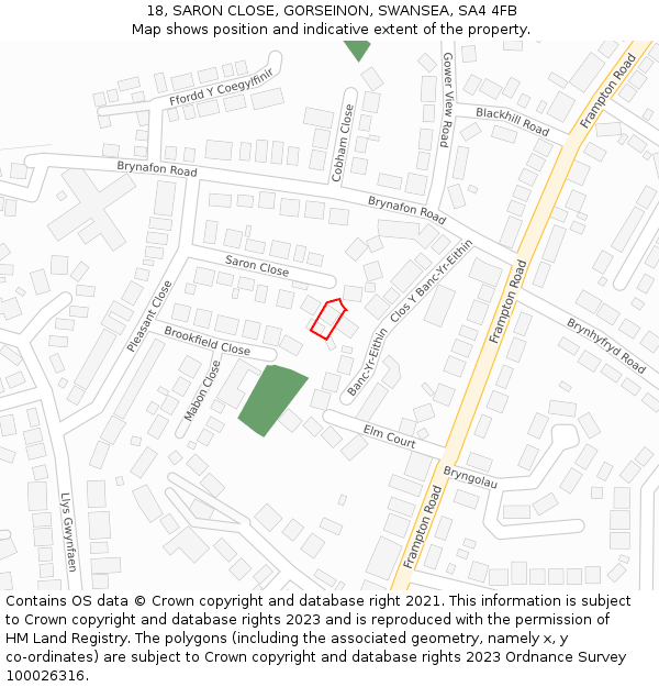 18, SARON CLOSE, GORSEINON, SWANSEA, SA4 4FB: Location map and indicative extent of plot