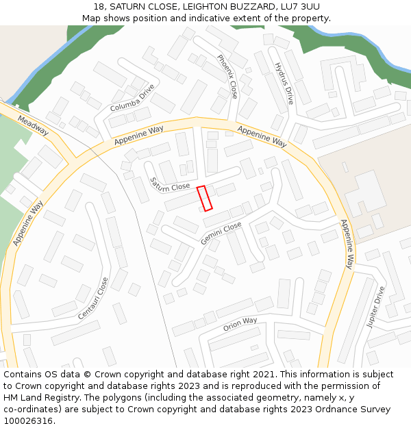 18, SATURN CLOSE, LEIGHTON BUZZARD, LU7 3UU: Location map and indicative extent of plot