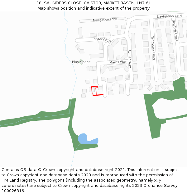 18, SAUNDERS CLOSE, CAISTOR, MARKET RASEN, LN7 6JL: Location map and indicative extent of plot