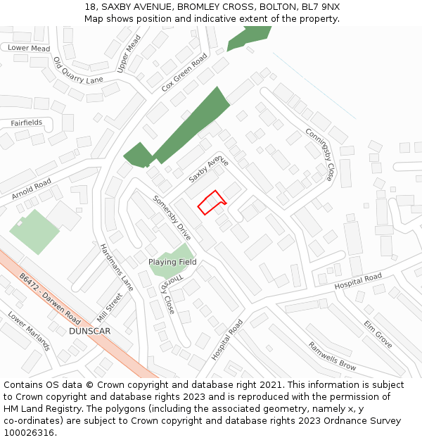 18, SAXBY AVENUE, BROMLEY CROSS, BOLTON, BL7 9NX: Location map and indicative extent of plot