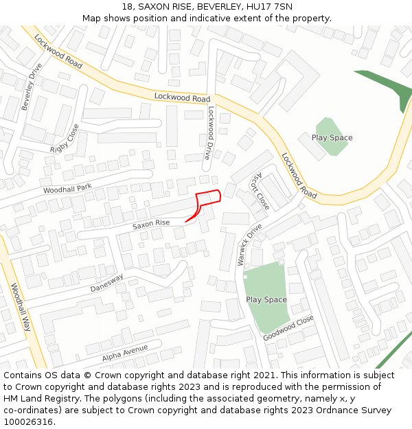 18, SAXON RISE, BEVERLEY, HU17 7SN: Location map and indicative extent of plot