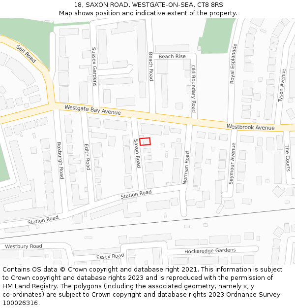 18, SAXON ROAD, WESTGATE-ON-SEA, CT8 8RS: Location map and indicative extent of plot