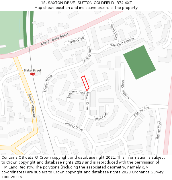 18, SAXTON DRIVE, SUTTON COLDFIELD, B74 4XZ: Location map and indicative extent of plot