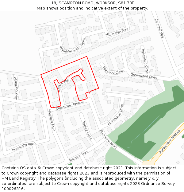 18, SCAMPTON ROAD, WORKSOP, S81 7RF: Location map and indicative extent of plot