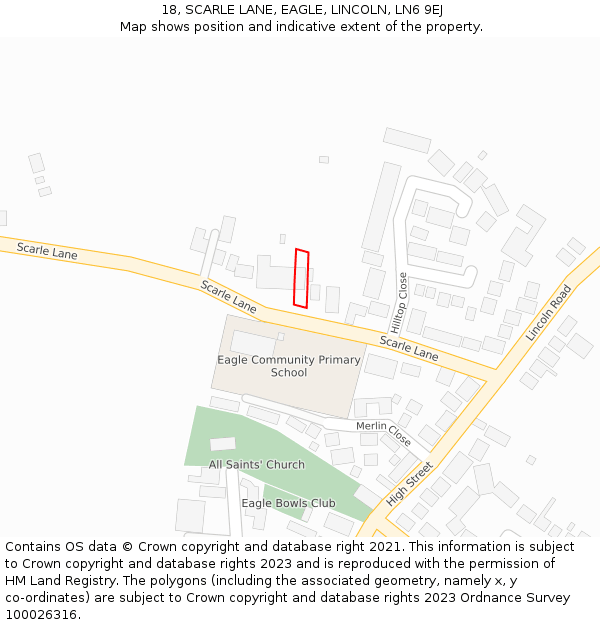 18, SCARLE LANE, EAGLE, LINCOLN, LN6 9EJ: Location map and indicative extent of plot