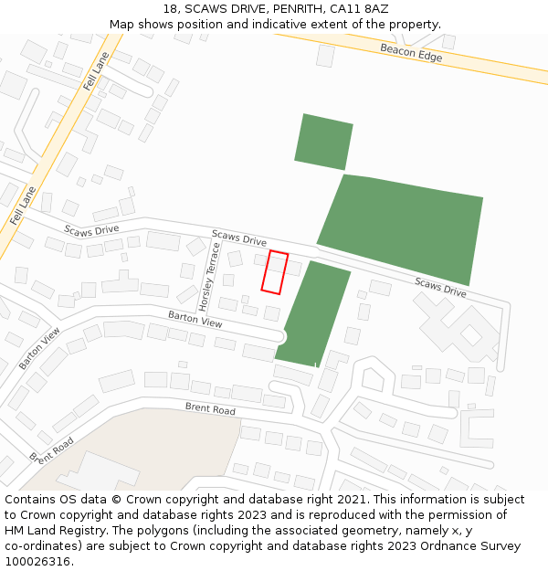 18, SCAWS DRIVE, PENRITH, CA11 8AZ: Location map and indicative extent of plot