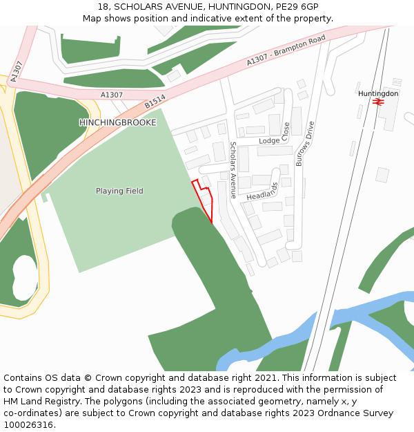 18, SCHOLARS AVENUE, HUNTINGDON, PE29 6GP: Location map and indicative extent of plot