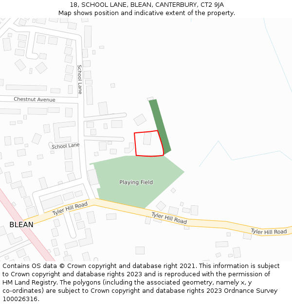 18, SCHOOL LANE, BLEAN, CANTERBURY, CT2 9JA: Location map and indicative extent of plot