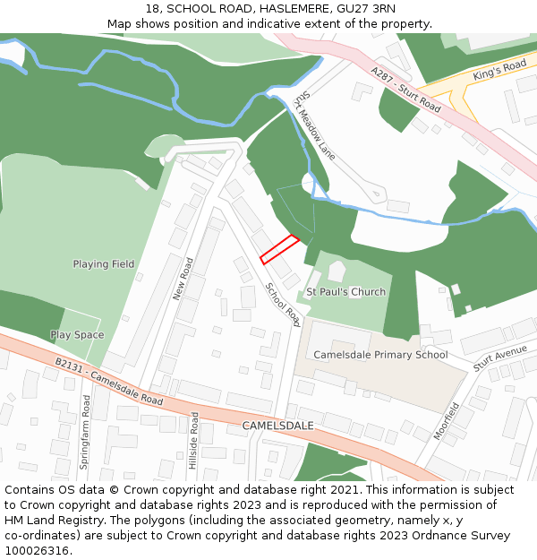 18, SCHOOL ROAD, HASLEMERE, GU27 3RN: Location map and indicative extent of plot
